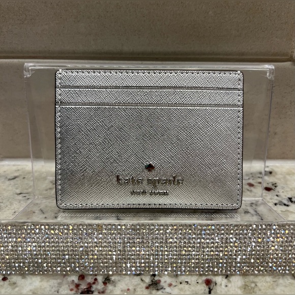 NWT! Kate Spade Silver Glitter Cardholder - Picture 1 of 4